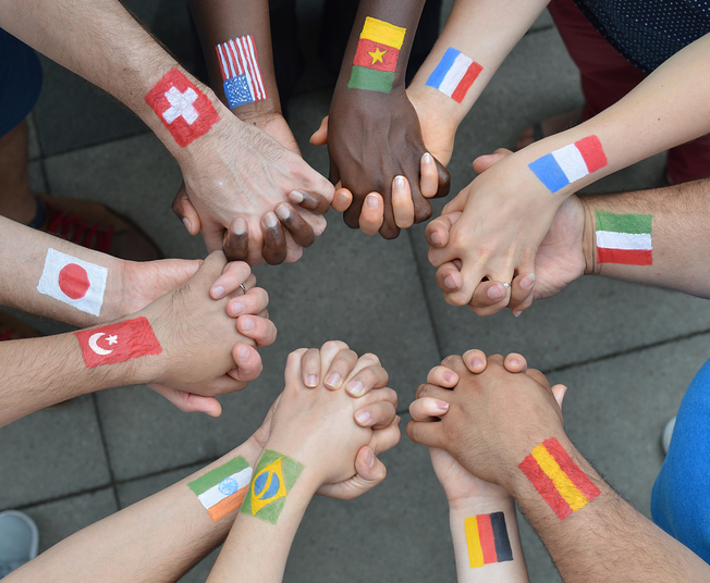 International brothers and sisters in a circle