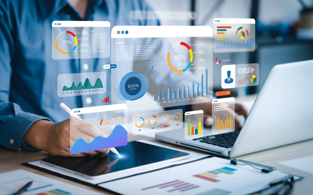 computer and dashboard for data business analysis