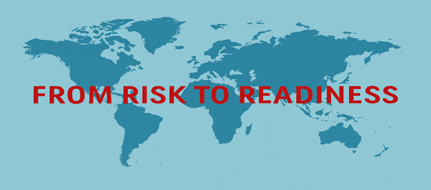 world map on background and from risk to readiness text 
